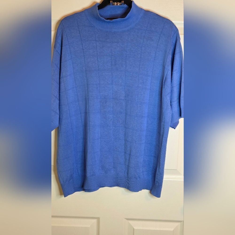 Paull Frederick XL Blue Mockneck Shrtslv 100% SILK Knitted Men's Sweater